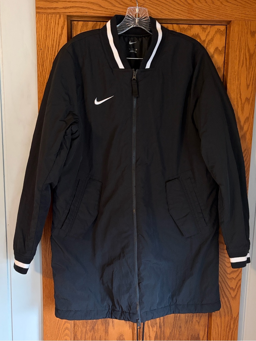 Nike Long Black Windbreaker Jacket with White Trim